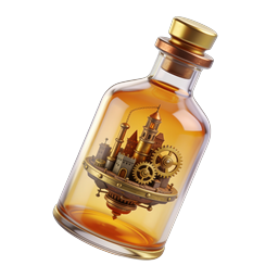 Steampunk Magic Potion Bottle Icon - Fantasy Cityscape