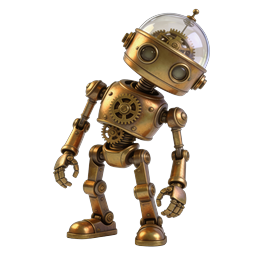 Steampunk Robot Icon - Vintage Brass Mechanical Android