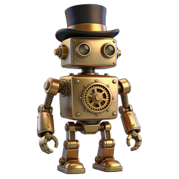 シルクハットを被ったスチームパンクロボットアイコン | ヴィンテージ真鍮オートマトン