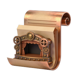 Steampunk Scroll Theater Stage Icon - Brass & Copper