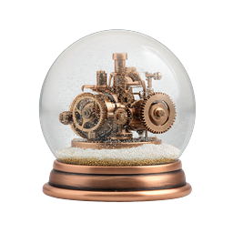 Quả cầu tuyết Steampunk với động cơ cơ khí bằng đồng
