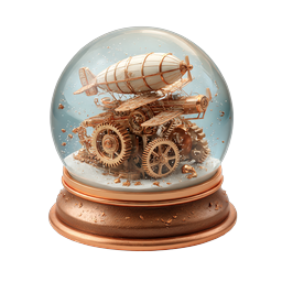 Steampunk Snow Globe Icon with Airship & Gears