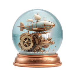 Ícone 3D Globo de Neve Dirigível Steampunk