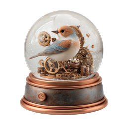 Steampunk Bird Snow Globe Icon with Brass Gears
