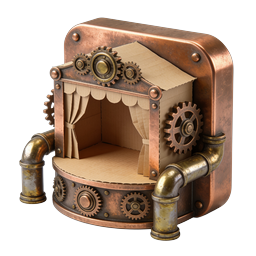 Steampunk Miniature Theater Icon with Gears and Pipes