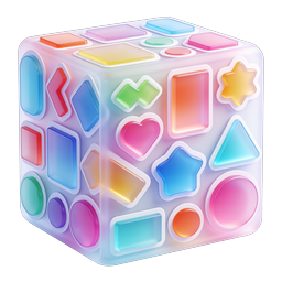 Colorful 3D Sticker Cube Icon - Playful Shapes