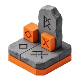 3D Stone Blocks Construction Icon with Carved Symbols