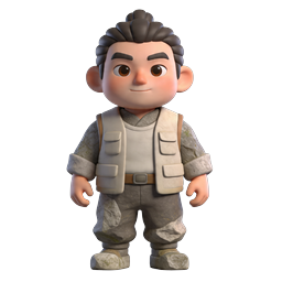 Stone Boy 3D Character Icon - Cartoon Adventure Mascot