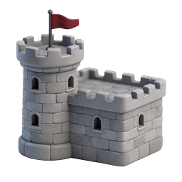 Stone Medieval Castle Icon with Red Flag