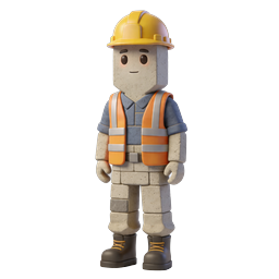Stone Construction Worker Icon - 3D Clay Style Mascot