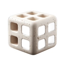 Realistic Stone Cube Block with Square Cutouts Icon