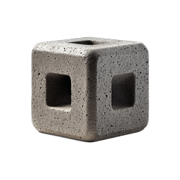 Realistic Stone Cube Icon with Square Cavities