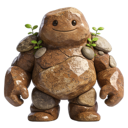 Icono de personaje gólem de piedra amistoso - criatura de tierra renderizada en 3D