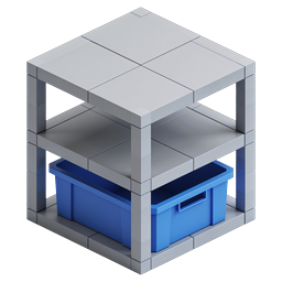 Estante de almacenamiento isométrico con caja azul - Icono de almacén 3D
