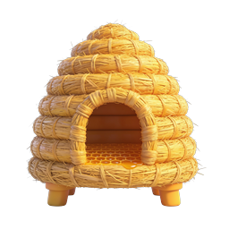 Straw Beehive Icon with Honeybee - 3D Nature Illustration