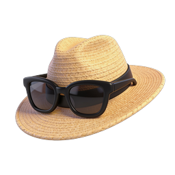 Straw Fedora Hat with Sunglasses Icon - Summer Style
