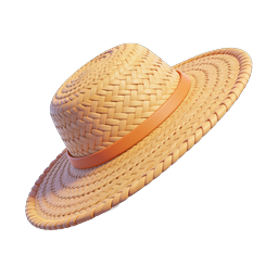 Realistic Straw Sun Hat 3D Icon with Orange Band