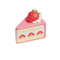 Strawberry Cake Slice 3D Icon - Sweet Dessert Illustration