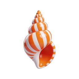 Striped Conch Seashell 3D Icon | Glossy Orange Spiral Shell