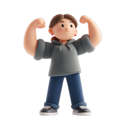 Strong Woman Flexing 3D Character Icon for Empowerment
