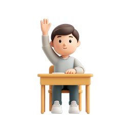 Cute Student Raising Hand Icon for Education