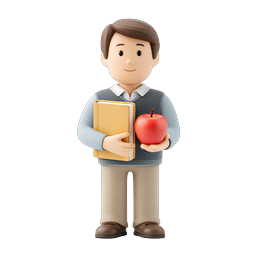 Student Teacher with Book and Apple 3D Icon