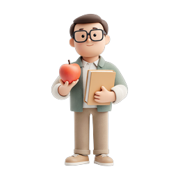 Student with Apple 3D Character Icon - Education Symbol