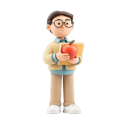 Student with Apple and Book - Education Icon