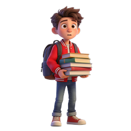 Student with Books - 3D Cartoon Schoolboy Icon