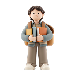 Student With Books 3D Character Icon - Education Illustration