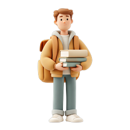 Student with Books 3D Character Icon for Education