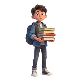 3D Student Boy with Books and Backpack Illustration