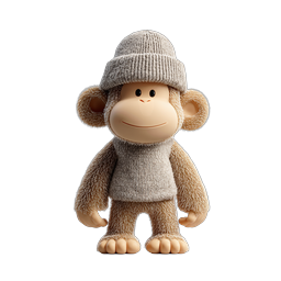 Adorable 3D Stuffed Monkey Toy Character Icon