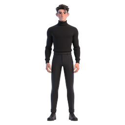 Stylish 3D Male Character in Black Turtleneck