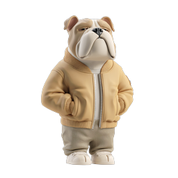 Stylish Bulldog Character Icon | 3D Cartoon Dog Mascot