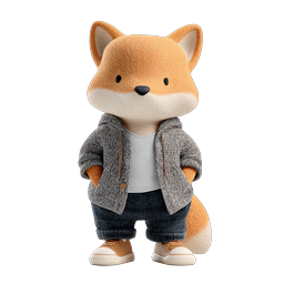 Stylish Fox Character 3D Render with Casual Outfit