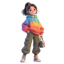 Stylish 3D Girl Character Icon - Fashionable Cartoon Avatar