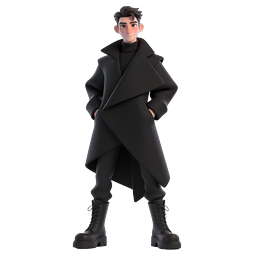 Stylish 3D Man Character in Black Trench Coat Icon