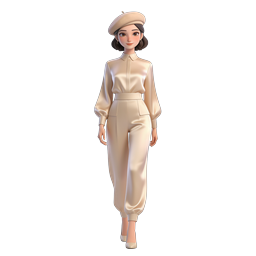 Stylish 3D Woman Character Icon - Fashionable Beige Outfit