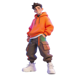 Stylish 3D Young Man Character in Orange Hoodie