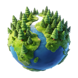 Stylized 3D Earth Globe with Forest Landscape Icon