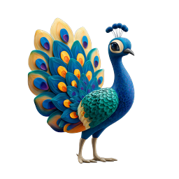 Icona Pavone 3D Stilizzata - Design di Uccello Colorato