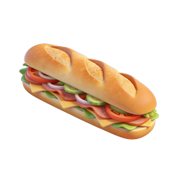 Sub Sandwich 3D Icon - Fresh Hoagie Food Graphic