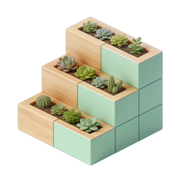 Isometric Succulent Planter Stairs 3D Icon