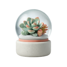 Pastel Succulent Snow Globe Icon - 3D Botanical Render