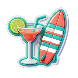 Tropical Surfboard Cocktail Summer Icon - 3D Glossy
