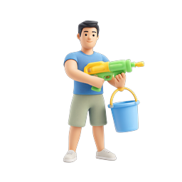 Summer Water Fight 3D Character with Water Gun and Bucket