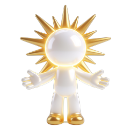Radiant Sun Character 3D Icon with Golden Rays