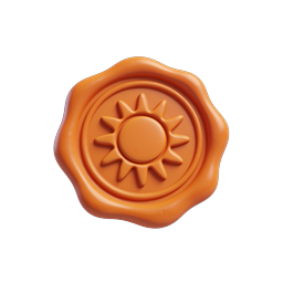 Orange Sun Wax Seal Icon - 3D Rendered Emblem