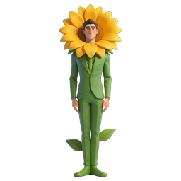Sunflower Man 3D Character Icon | Green Suit Nature Design